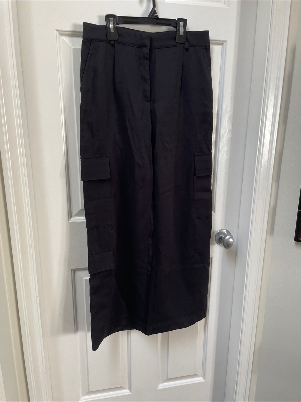 Black Women’s Dressy Cargo Wide-Leg Pants